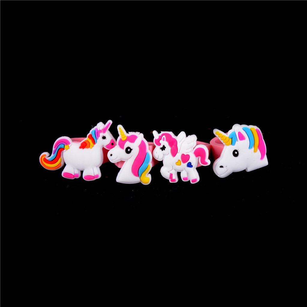 [AdornmentNo1] 5pcs/set Kartun Unicorn Karet Cincin Mainan Pesta Tas Pengisi Pernikahan Mainan Anak Hadiah [ID]