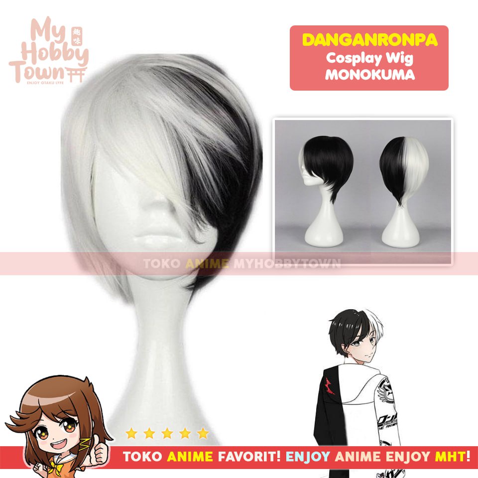 Wig Rambut Palsu Anime Cosplay MCoser Black White Mixed 32 cm 502-G - Danganronpa - Monokuma