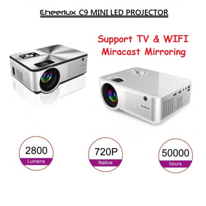 Layar Cheerlux C9 Mini Led 2800 Lumens Tv Tuner + Wifi Projector Proyektor