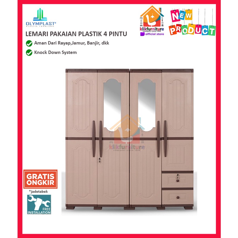 Lemari Pakaian 4 Pintu Plastik OTC 4P Wood Olymplast