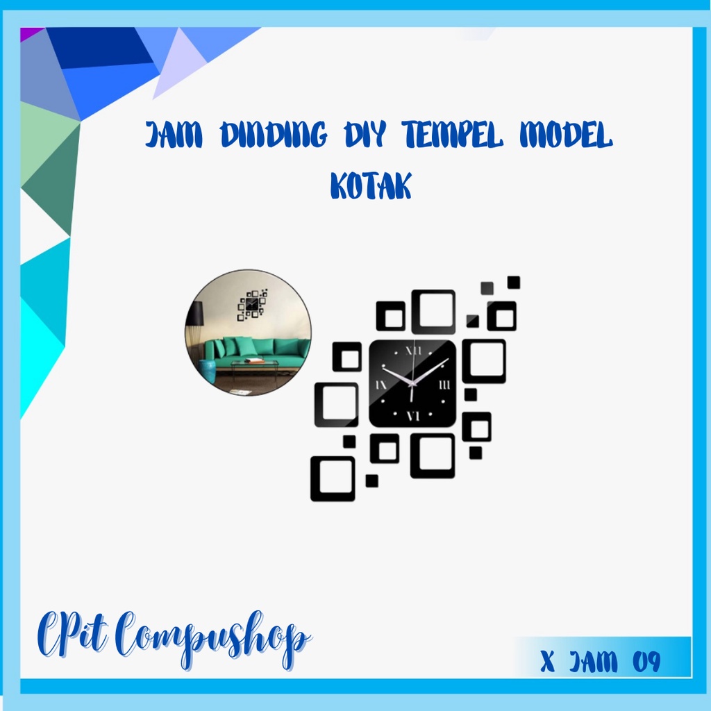 KOTAK - Jam Dinding Stiker Tempel 3D DIY Modern Design Aesthetic - Kotak