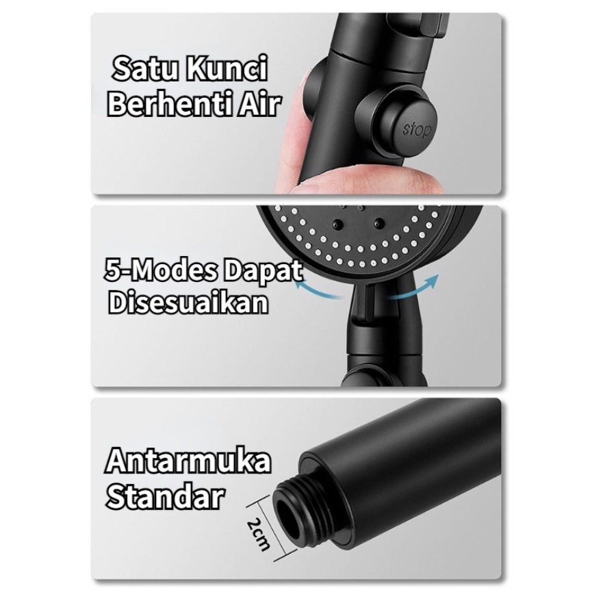 【READY STOCK】 Kepala Shower Mandi 5 Modes Tekanan Tinggi Handheld Shower Mandi Adjustable Mandi Sprayer Pancuran Dengan