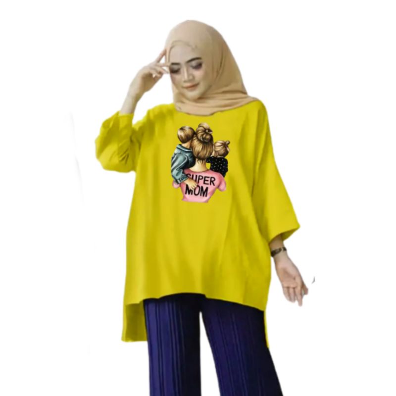 Atasan Baju Tunik Kaos Wanita Oversize LD 130 Cm Terbaru 2023 Viral Gambar DTF Bahan Kaos Babyterry . Atasan Baju Wanita Santai Tunik Wanita Dewasa Cewek Jumbo Kekinian Murah Big Size Super Mom