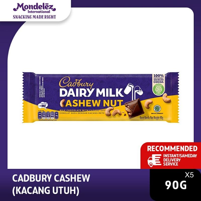 

Cadbury Cokelat Cashew Whole Nut Regular 90 gram Untuk Cemilan - 5 pcs