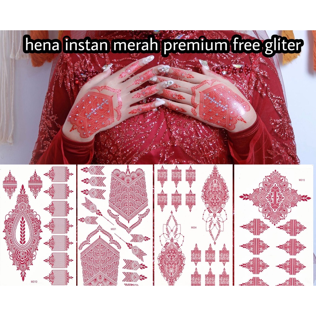 2 PCS HENA INSTAN FULL MOTIP FRE MANIK GLITER DAN SAMPLE / COCOK UNTUK TANGAN BESAR