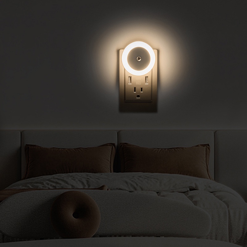 Us/eu Plug Round Light-sensitive Small Night Light/Saklar Otomatis Portabel Lampu Dinding Sangat Terang/Lampu Baca Darurat Asrama Rumah
