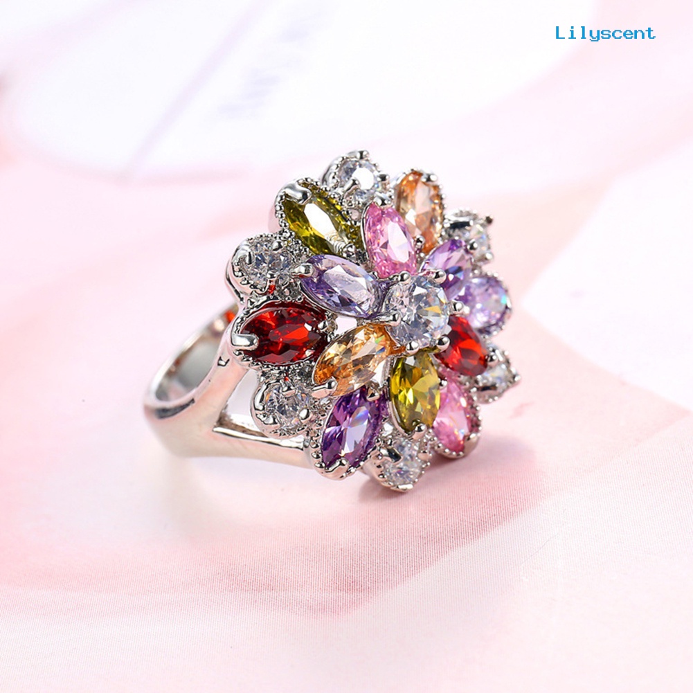 [LS] Wanita Multicolor Cubic Zirconia Hias Cincin Pernikahan Pertunangan Perhiasan Hadiah