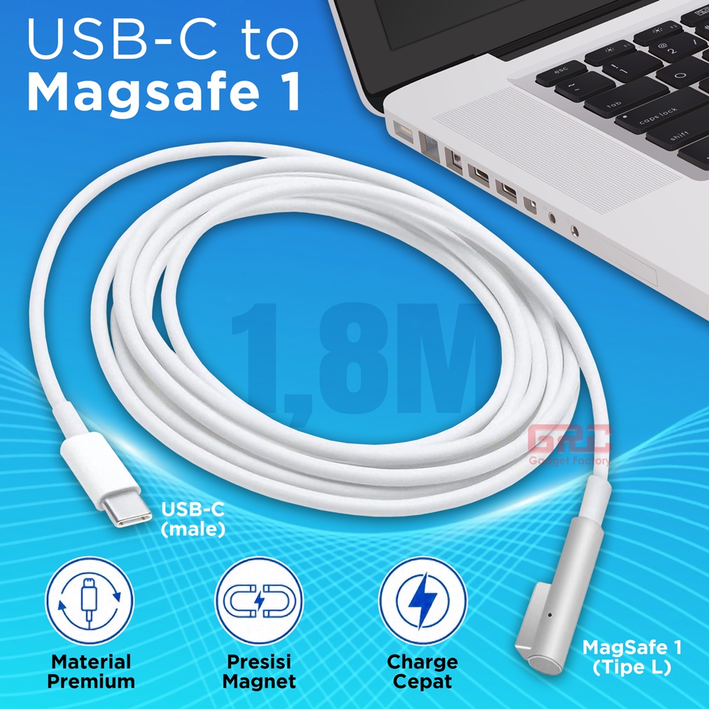 Kabel Charger Macbook USB C Type C to Magsafe 1 L Type Power Cable