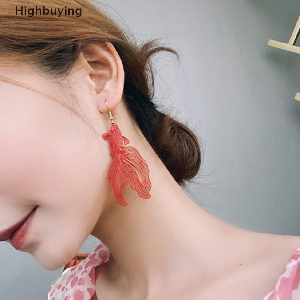 Hbid Fashion Anting Koi Liontin Hollow Ikan Mas Drop Earring Untuk Wanita Hadiah Perhiasan Glory