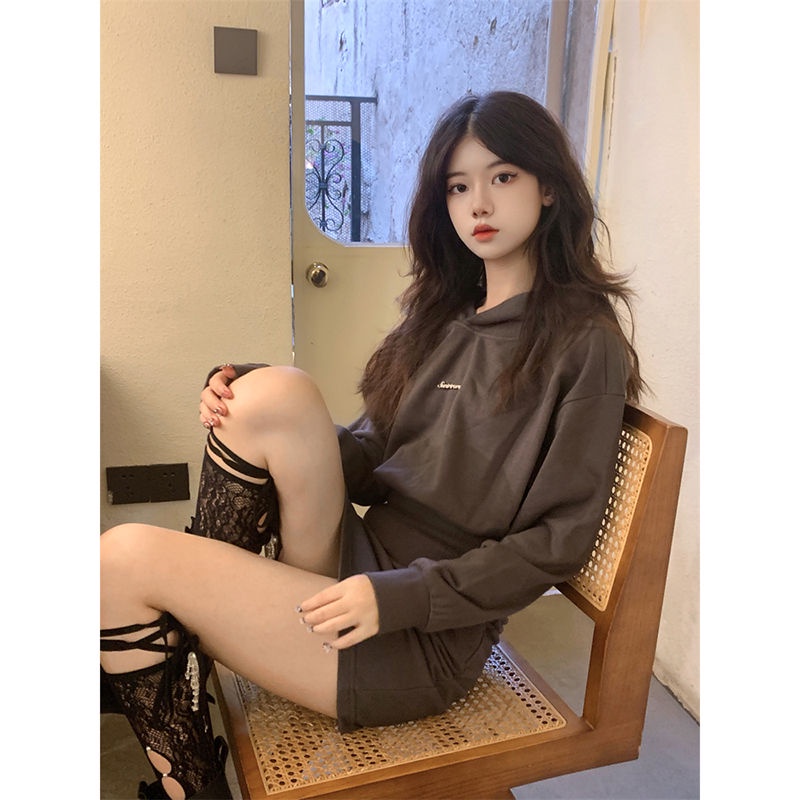 ♛✸Design sense hot girl bag hip sweater skirt autumn 2022 new Korean style hooded long-sleeve dress women s in