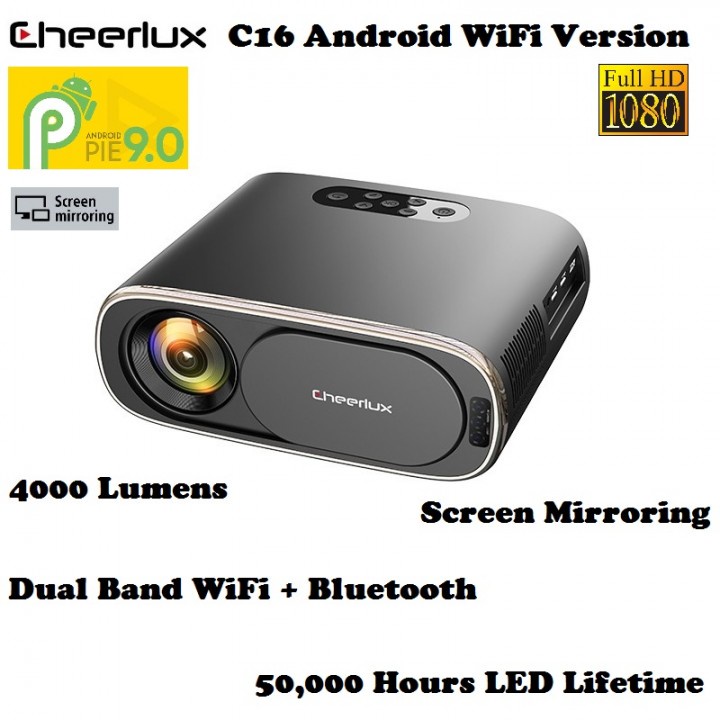 CHEERLUX C16 ANDROID WiFi - Smart Android Projector 1080P 4000 Lumens OLB6073
