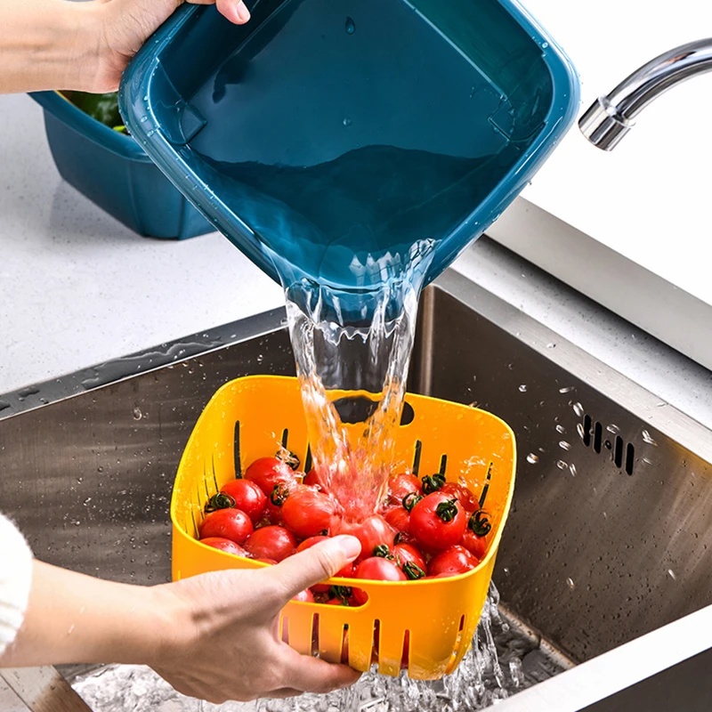 Drainer Keranjang Baskom Saringan Air Cuci Sayur Buah Multifungsi