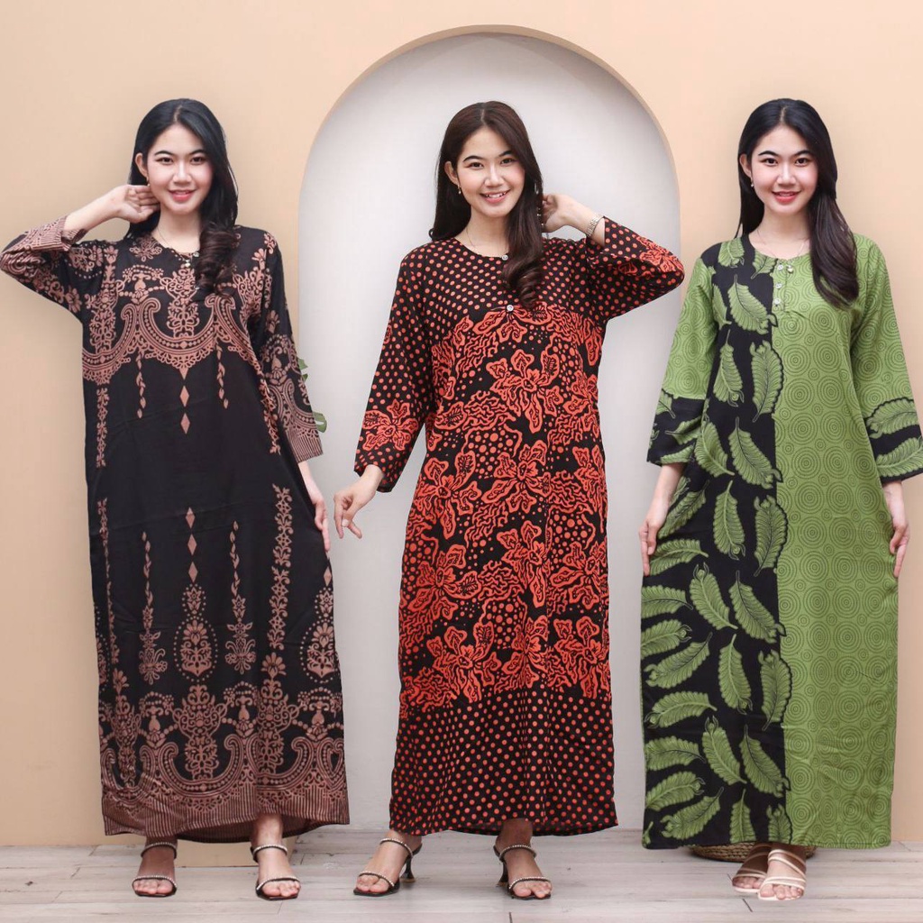 Longdres Batik FEILINA  Daster busui  Baju batik  Baju tidur  Dress batik