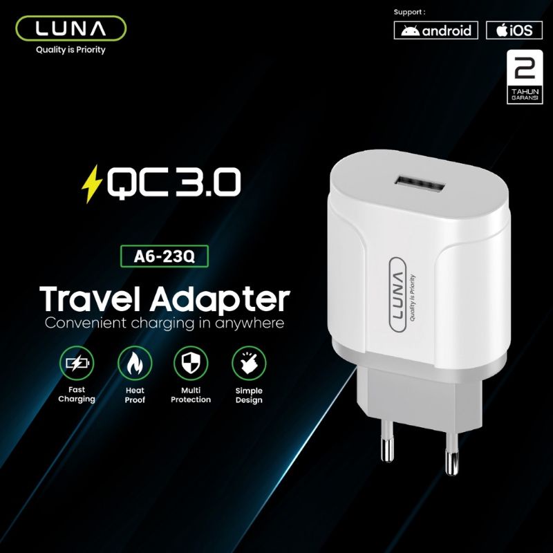 Adaptor Kepala Batok Charger QC 3.0 Quick Charging 1 PORT Luna A6-23Q