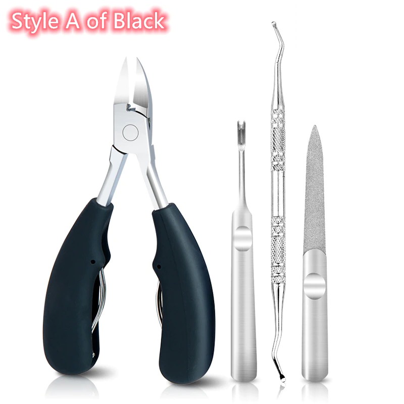 Gunting Kuku Jempol -  Gunting Kuku 4 in 1 Nail Clippers Manicure Correction Ingrown Toenails Set - J-795 - Black