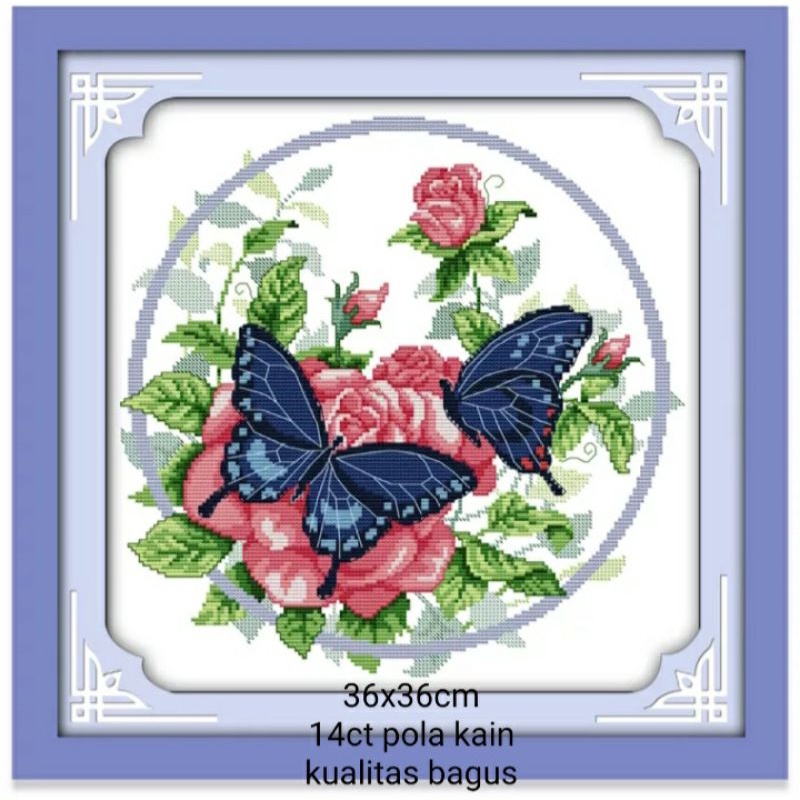 Kristik 14ct pola kain bunga dan kupu kupu cross stitch embroidery