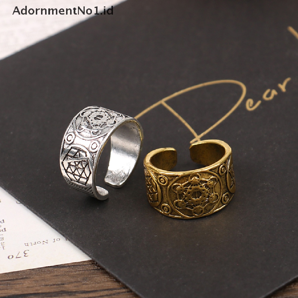 [AdornmentNo1] Vintage Enam Menunjuk Bintang Solomon Cincin Warrior Malaikat Agung Metatron Jimat Totem Adjustable Ring Jimat Perhiasan Punk Alloy Jari Cincin Hadiah [ID]