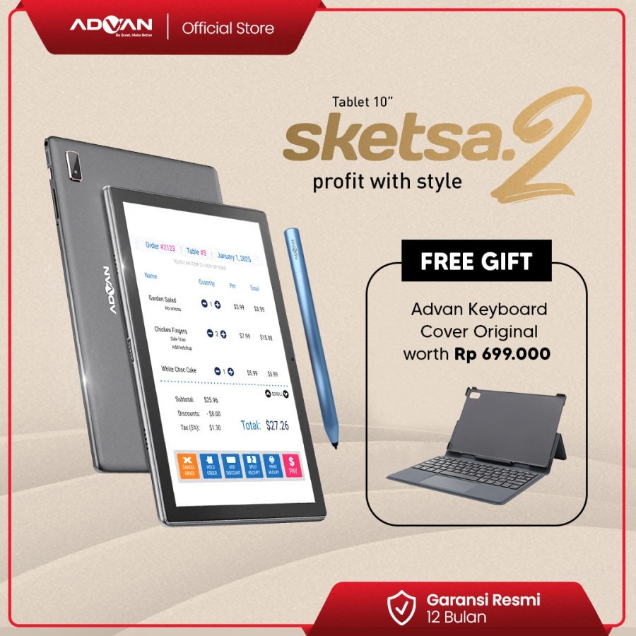 TABLET ADVAN Sketsa 2 4GB / 64GB 10&quot; Tiger T310 Android 11 Garansi Resmi TOP