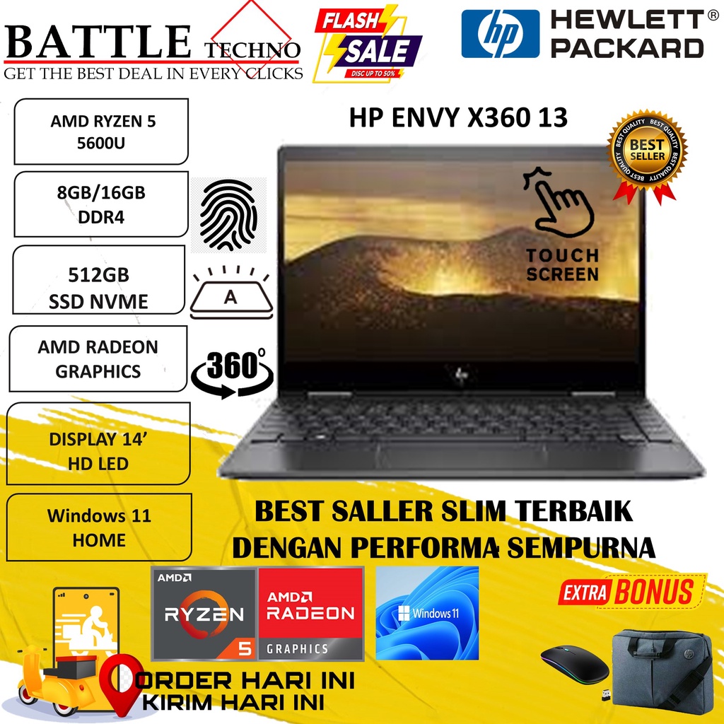 LAPTOP HP ENVY X360 15M RYZEN 5 5500U RAM 8GB 16GB SSD 256GB 512GB FHD TOUCH TERMURAH