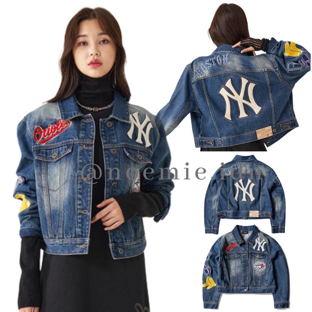 MLB woman patchwork waffen patchwork denim trucker jacket 3FDK02014
