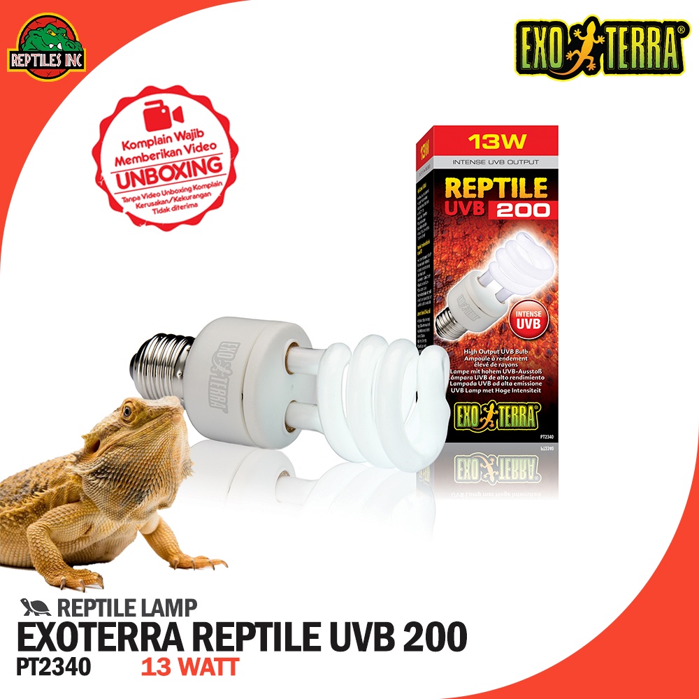 Exoterra Intense UVB 200 / Lampu UVB Reptil High Output untuk Torto Sulcata Pardalis Bearded Dragon 