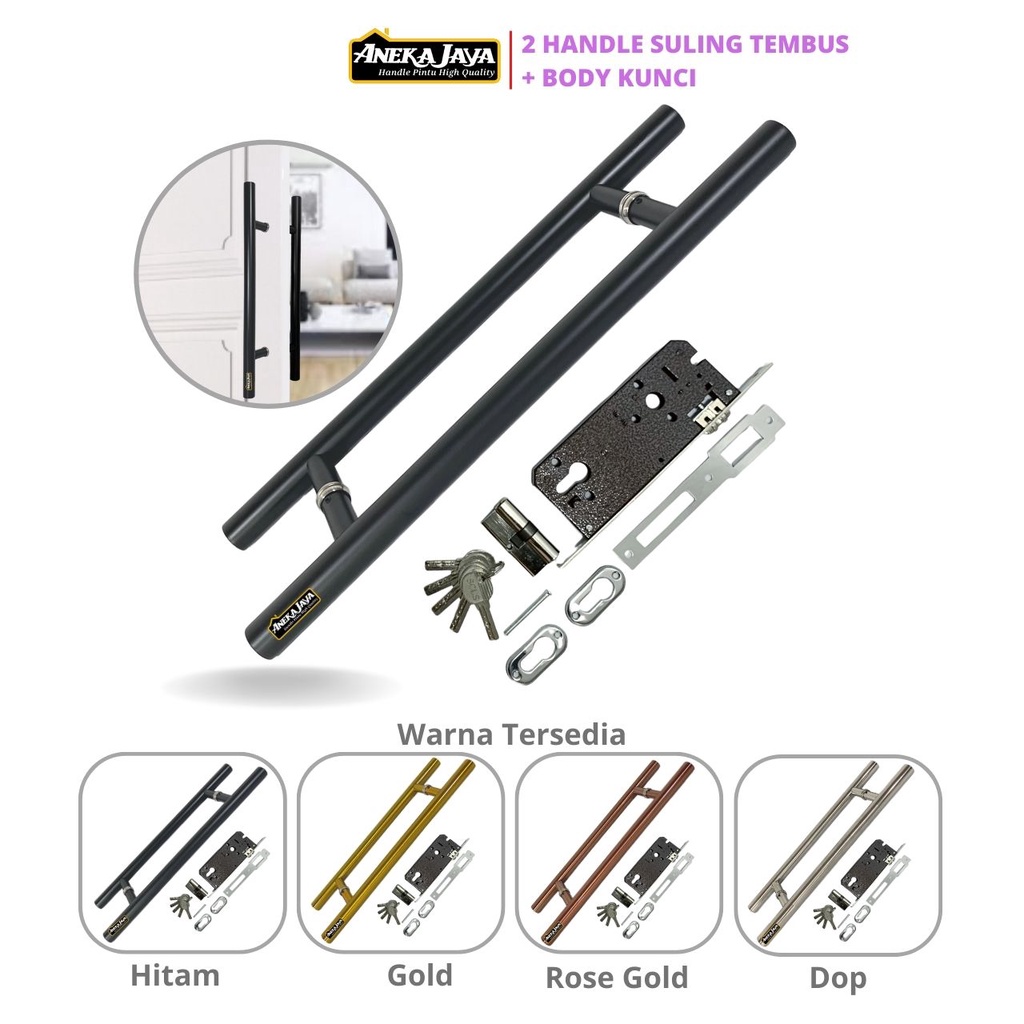 Handle Pintu Kaki Tembus Set Kunci - Panjang 60 cm 45 33 Model Suling - Gagang Tarikan Pegangan Bahan Stainlees