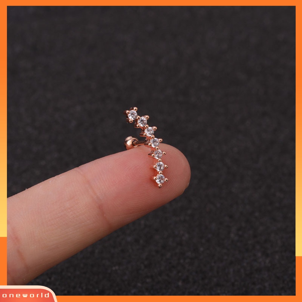 [oneworld] 1pc Lady Cubic Zirconia Hias Bintang Bulan Telinga Stud Anting Tindik Helix Perhiasan