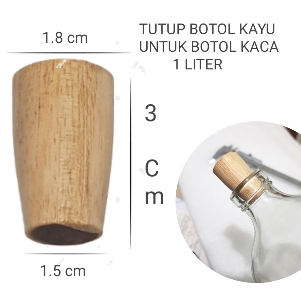 GOJEK   BOTOL KACA 1 LITER TUTUP KAYU  baru / BOTOL BENSIN TUTUP KAYU / BOTOL JAMU TUTUP KAYU