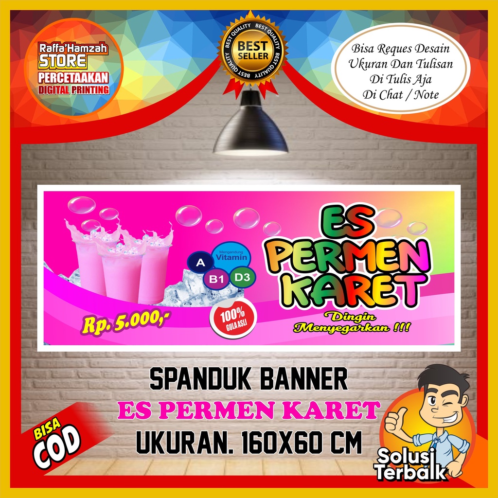 Spanduk, Banner Backdrop Es Permen Karet Pink Ukuran 160x60Cm