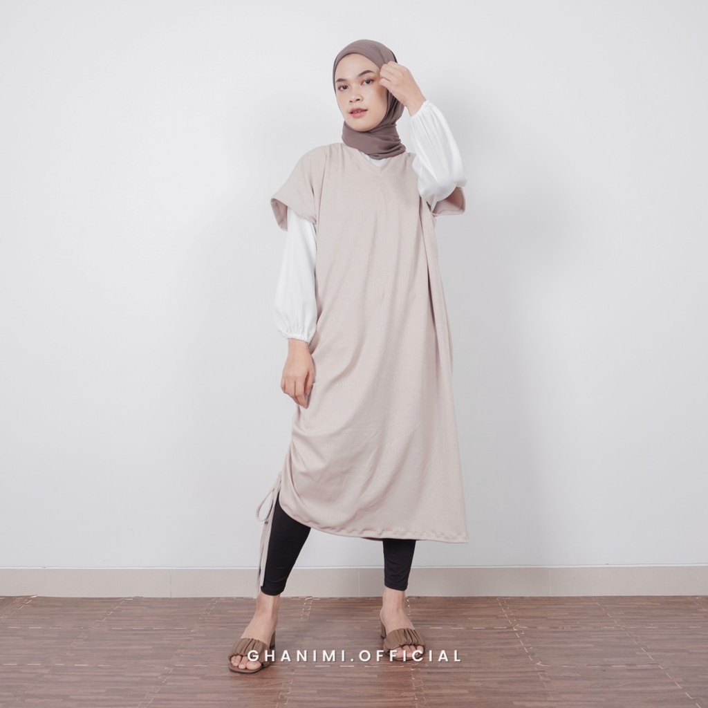 Ghanimi - Zeica Midi Dress / dress Polos Knit / dress kasual tali / tunik lengan pendek / tunik kekinian / tunik sleeveless