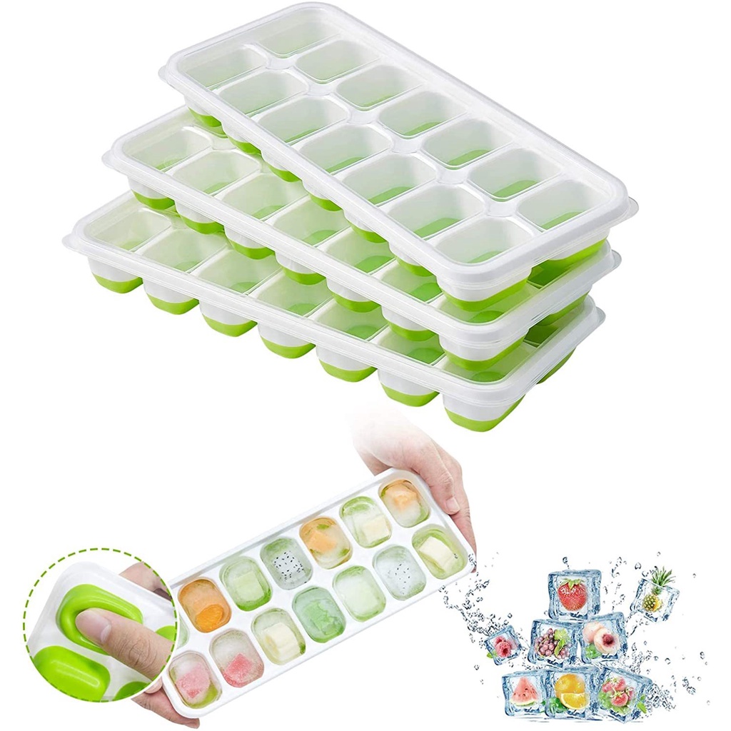 Cetakan Tempat Es Batu 14 Kotak Ice Cube Tray Silicone Cetakan Es Plastik Cetakan Es Batu Balok Coklat Jelly Warna Warni Dengan Tutup
