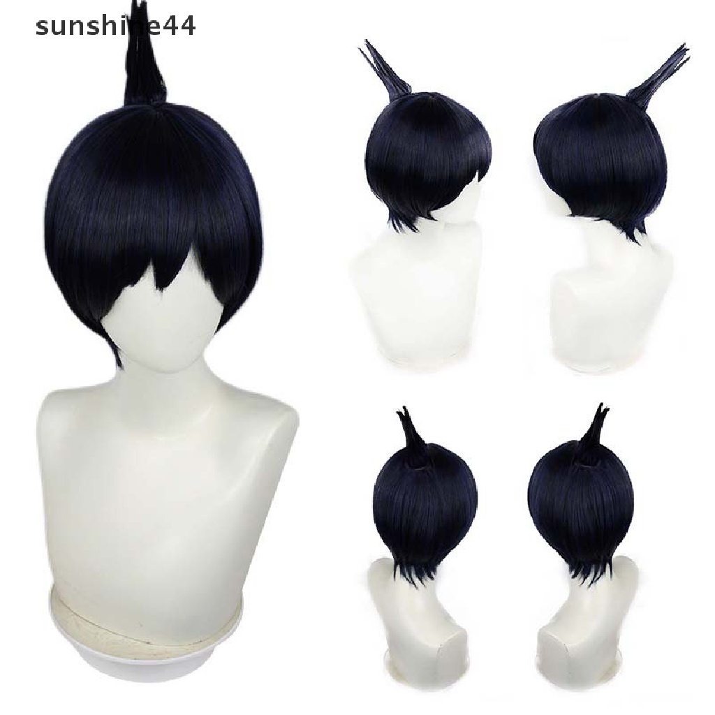 Sunshine Anime Chain Man Aki Hayakawa Cosplay Wig Hitam Topknot Style Rambut Serat Dengan Topi Wig Halloween Party Role Play Wig Pria Wig Pesta.