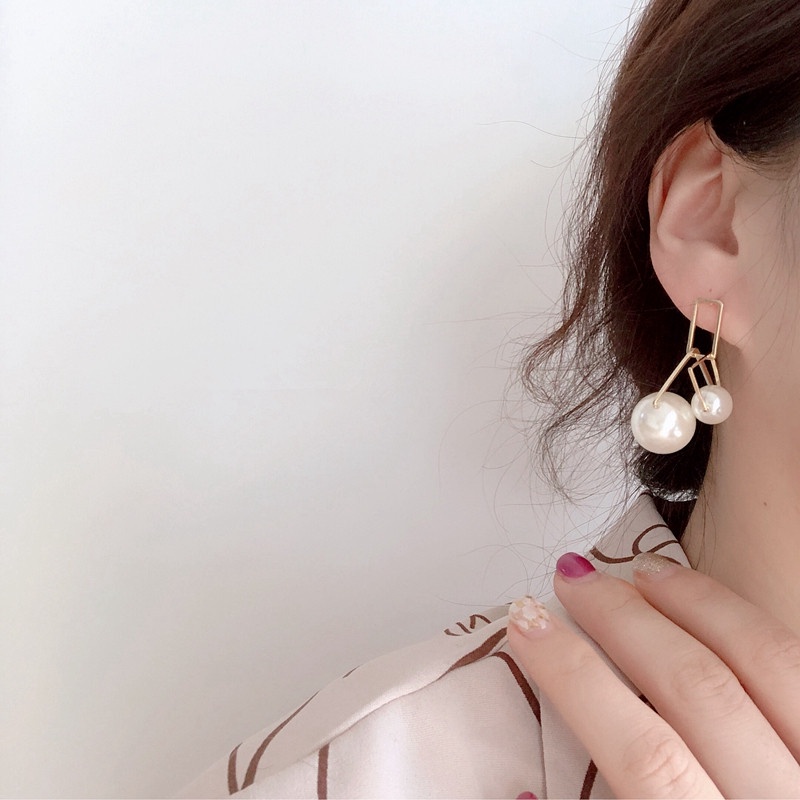 Roselife Korea Emas Persegi Besar Mutiara Stud Anting Untuk Wanita Gadis Elegan Statement Earring Pesta Pertunangan Telinga Perhiasan Hadiah