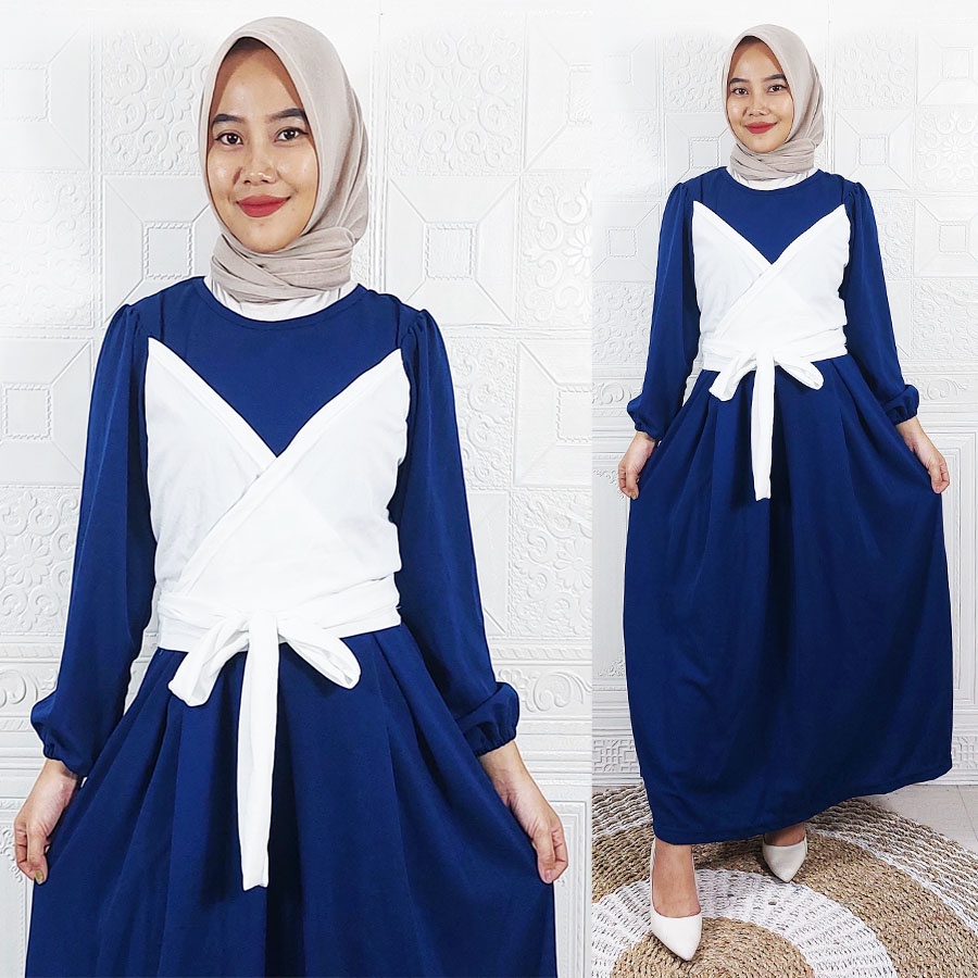 DRESS LESTY MAXI VIRAL CANTIK WANITA LESTI WARNA TWO TONE GL FASHION