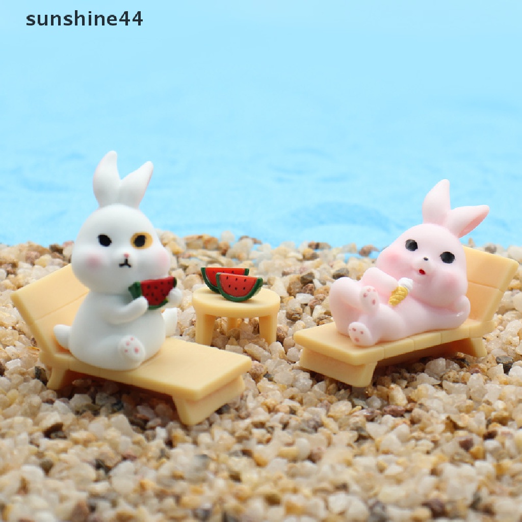 Sunshine 1Pc Lucu Kartun Pantai Kelinci Lanskap Mikro DIY Resin Berkebun Aksesoris.