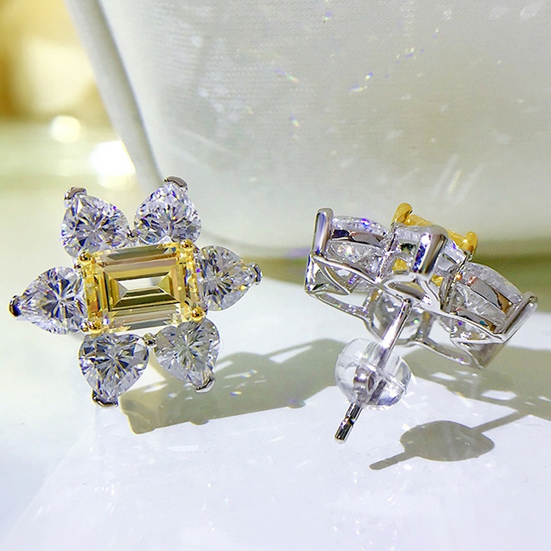 Anting Bunga Cubic Zirconia Kuning Aksesoris Pernikahan Tunangan Hadiah Anniversary Perhiasan Baru