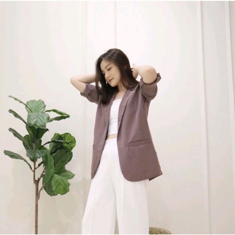 Blazer Wanita Korea Panjang / Blezer Long Crop Casual / Jas Outer Basic Kekinian