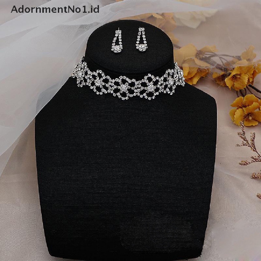 [AdornmentNo1] Set Perhiasan Pengantin Kristal Fashion Berlian Imitasi Berlapis Perak Kalung Anting Set [ID]