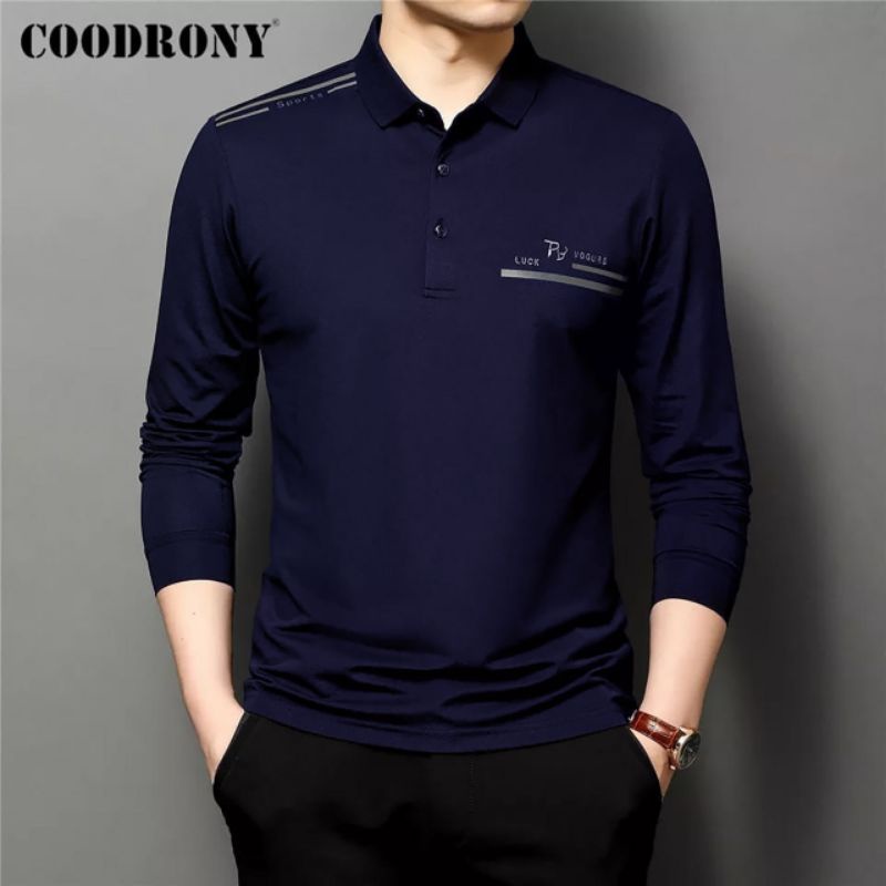 KAOS KERAH PRIA WANGKI NAVY BLUE BAJU KERAH PRIA LENGAN PANJANG MODEL TERBARU