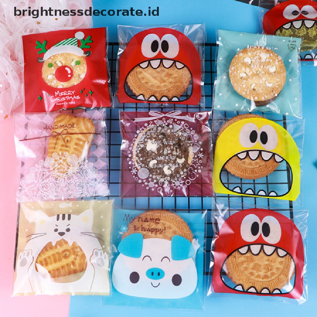 [Birth] 100pcs/pack Kartun Cookie Candy Self-Adhesive Bags Biskuit Snack Baking Bags [ID]