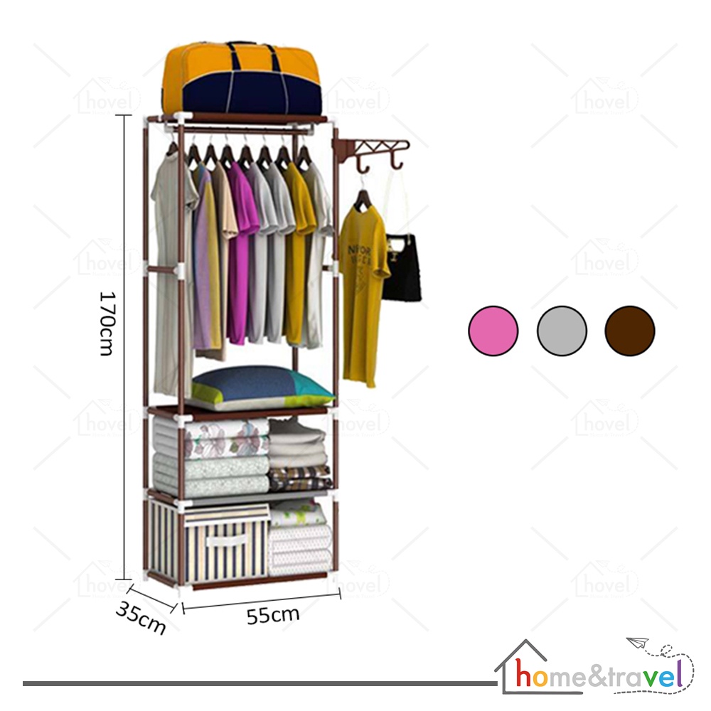 HOVELSHOP Square Cloth Rack Stand Hanger Tempat Penyimpanan Baju Pakaian Buku Multifungsi