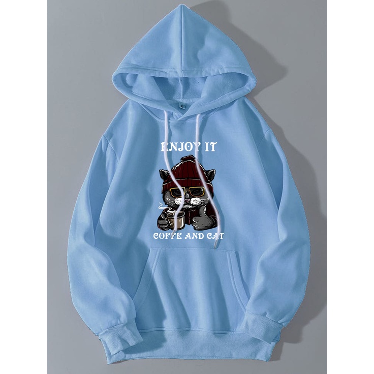 Sweater COFFE AND CAT / Hoodie Jumper Pria Wanita Bahan Fleece Ukuran  M L XL XXL