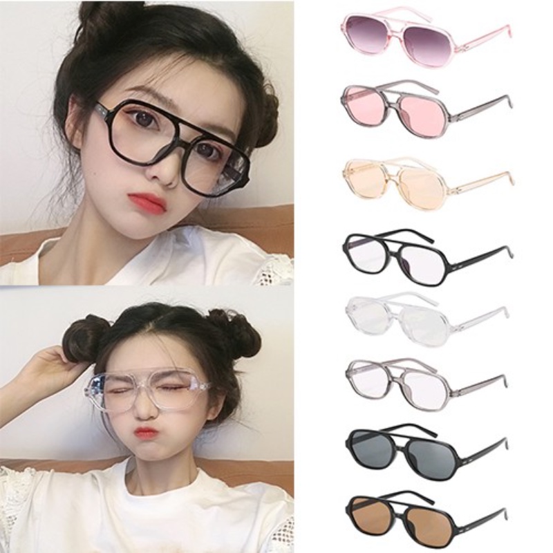 (YUZHU) Mode Baru Double Beam Aviator Kacamata Wanita Vintage Fashion Transparan Bingkai Persegi Anti Cahaya Biru Kacamata Pria