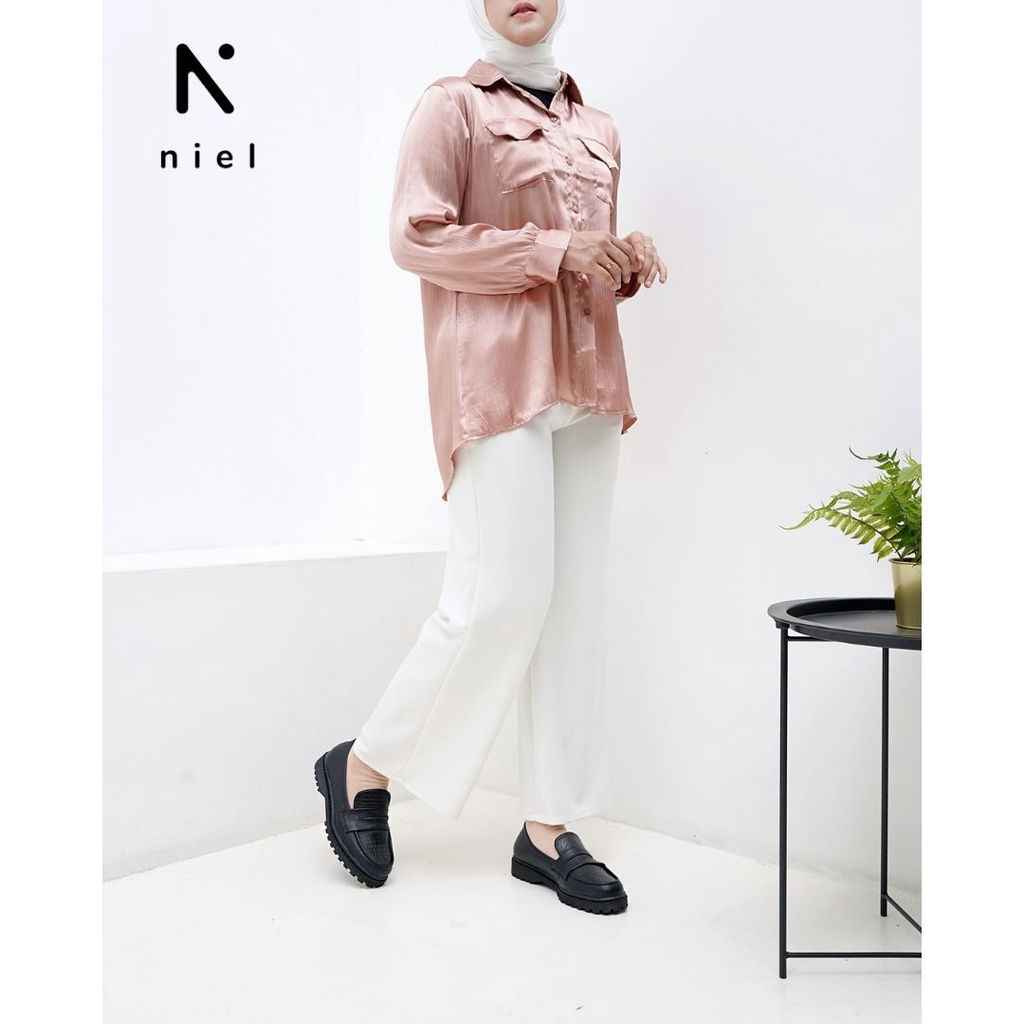DISCOUNT NIEL SEPATU DOCMART WANITA LOAFER - LUNA SYNTHETIC CROCO BLACK CREAM