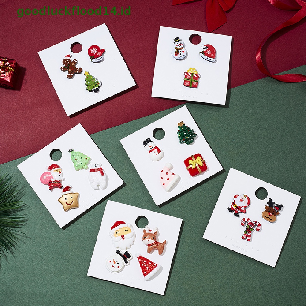 [GOOGFOUR] Set Bros Natal Trendy Santa Claus Elk Snowman Brooch Badges Pin Untuk Wanita [Atasan]