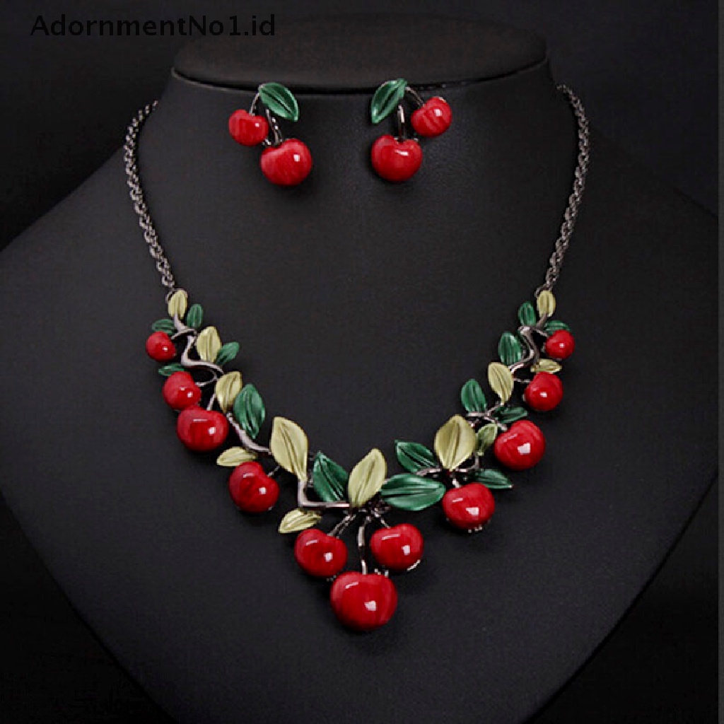 [AdornmentNo1] 1set Kalung Cherry Merah Set Chocker Kalung Anting Weeding Pesta Decor [ID]