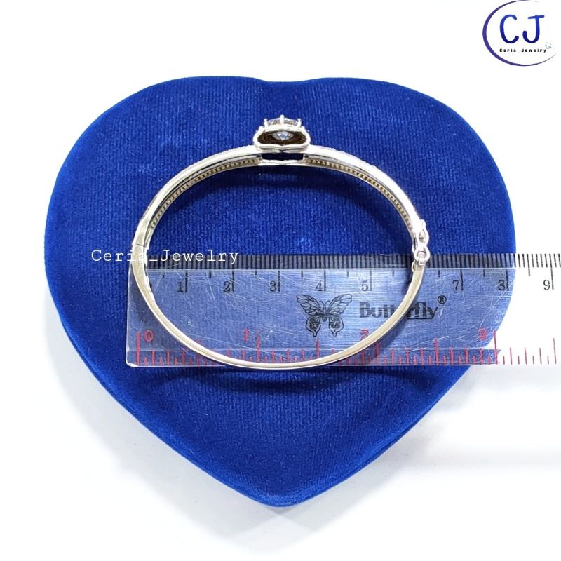 Gelang Perak Asli Silver 925 Lapis Emas Putih Model Bangle Oval Diamond - Perhiasan Perak Wanita