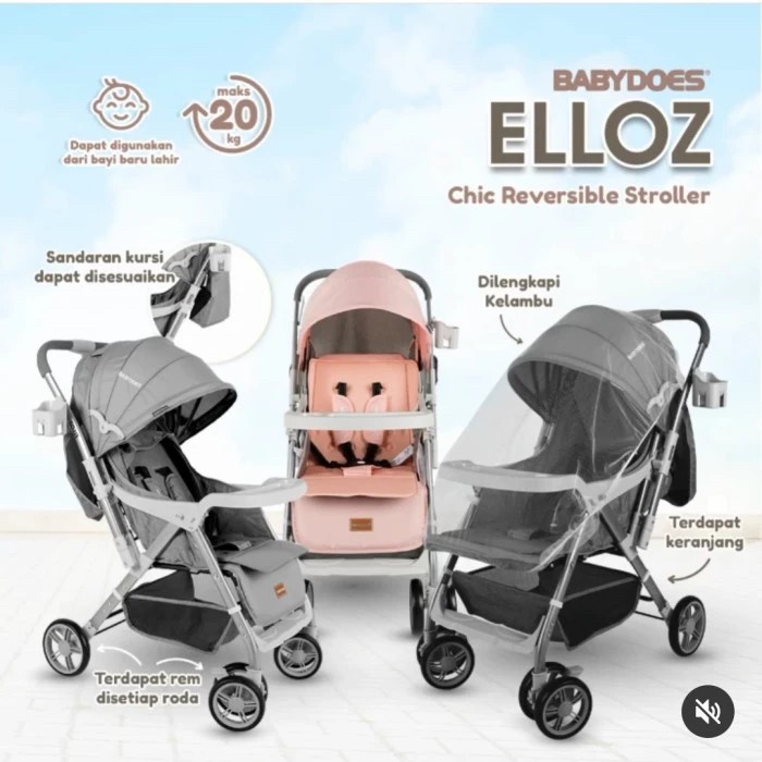 Jual Stroller bayi Babydoes Elloz Lipat Reversible handle 2 arah Makassar - Merah Muda Murah