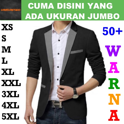 JAS BLAZER TEBAL Pria Cowok Laki Polos JAS BLAZER Resmi Kerja Kantor Kantong Saku HITAM LIS ABU