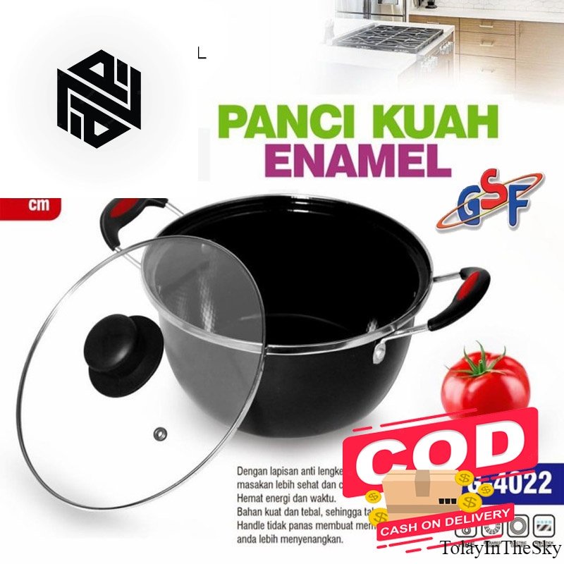 PANCI KUAH ENAMEL GSF 22CM TUTUP KACA multifungsi